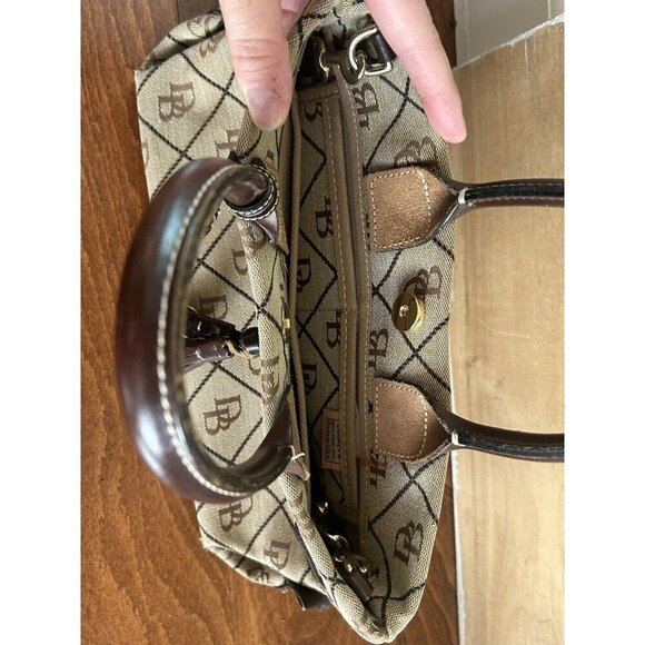 Vintage Dooney & Bourke Signature Monogram Small Hand Tote Purse Brown Leather - Picture 9 of 13